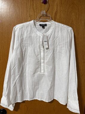 J. Crew White Pintuck Button-Front Cotton Blouse